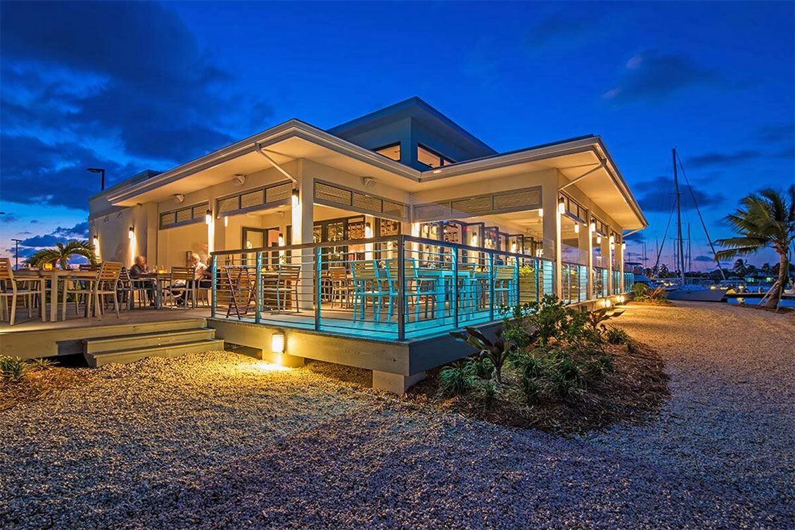 An evening shot of Bacaro restaurant in Grand Cayman.