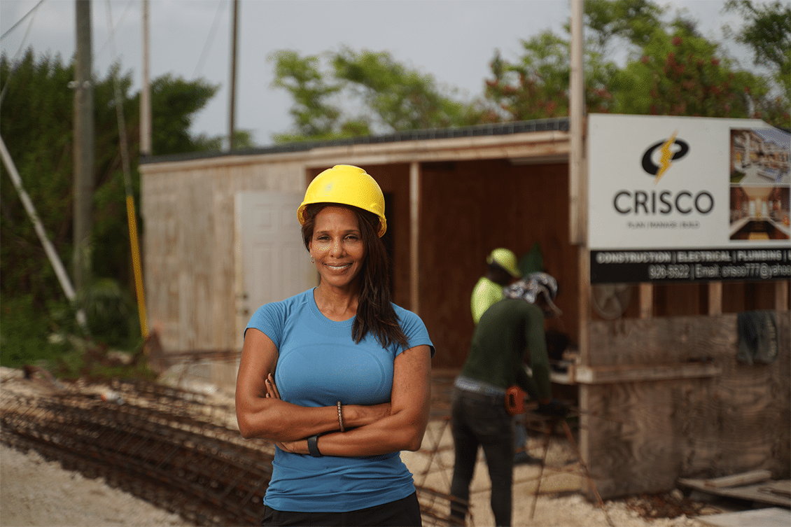 Developer Heather Lockington on construction site.