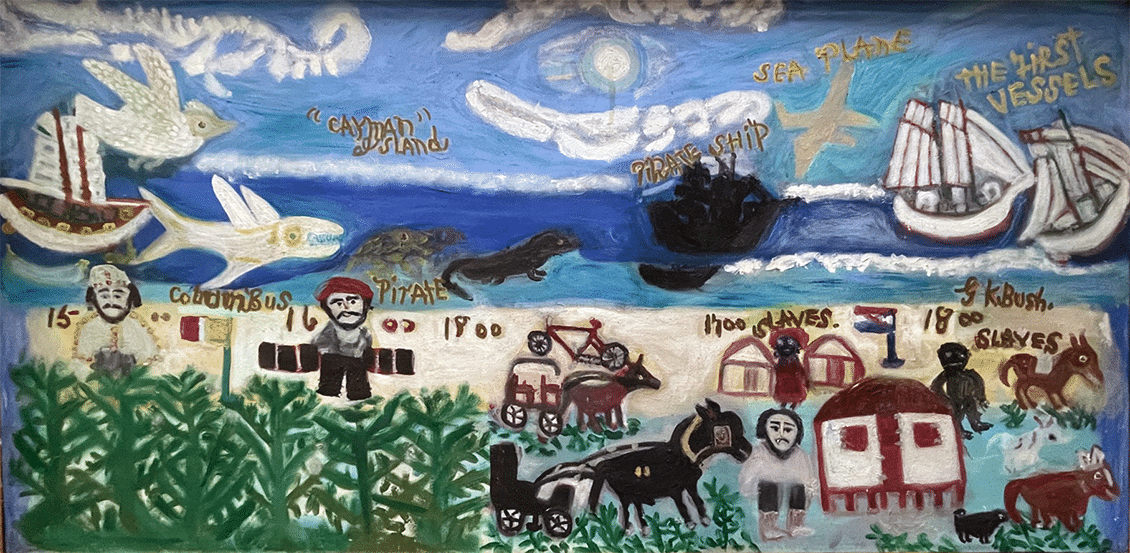 Miss Lassie painting entitled 'History of the Cayman Islands'.