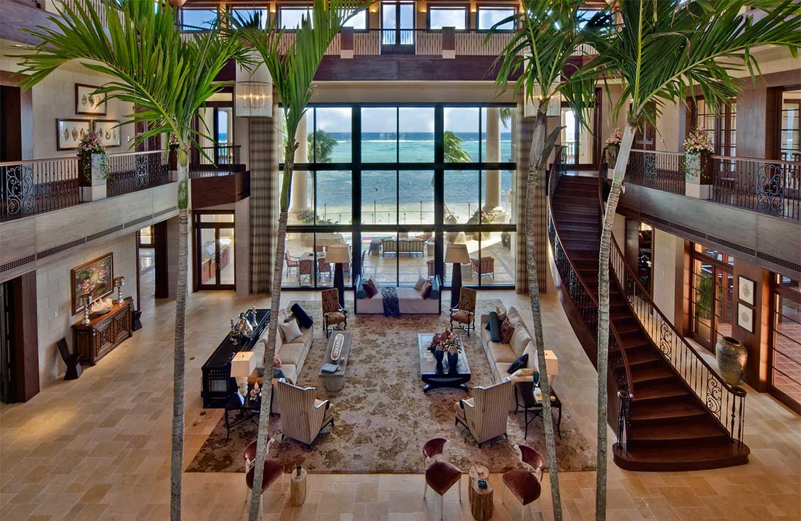 The reception/ living area of exclusive property 'Castillo Caribe' on South Sound, Grand Cayman.