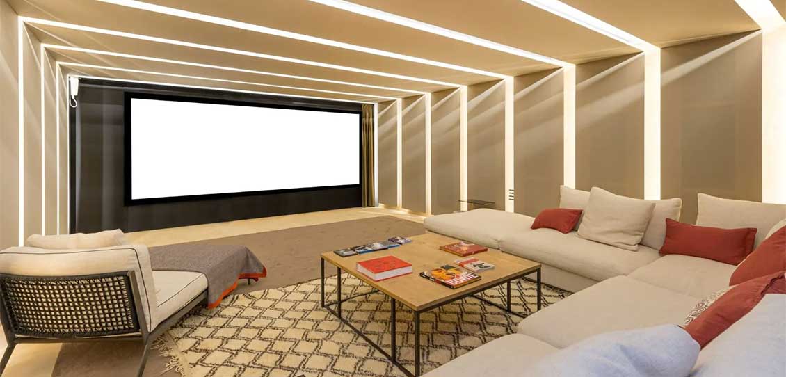 A smart home cinema in a property on the Cote d'Azur in France listed by a local Sotheby's International Realty brokerage.