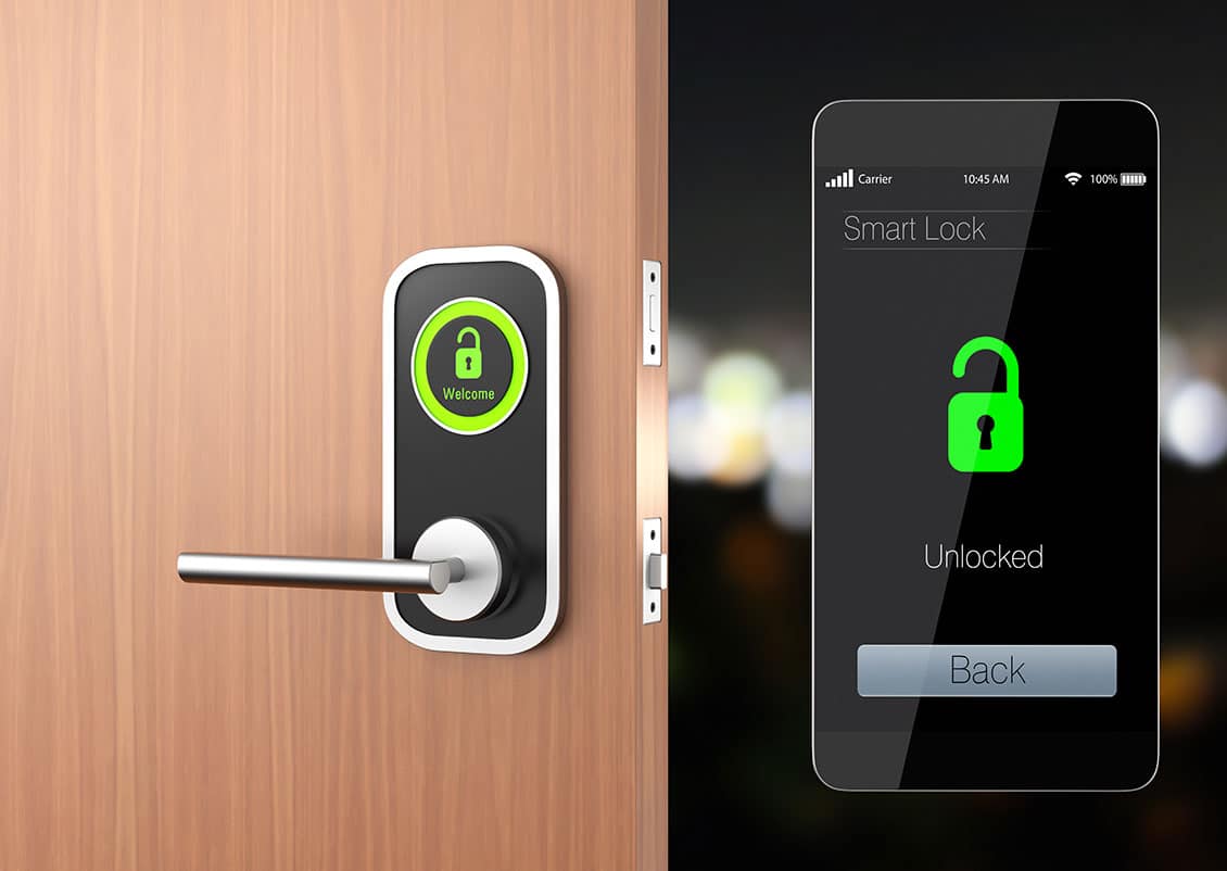 A picture showing a door that can be un/locked from an iPhone.
