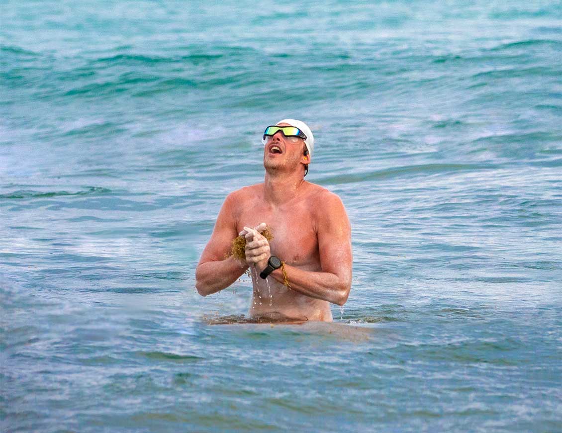 Professional swimmer Oliver Rush in the Caribbean Sea. 