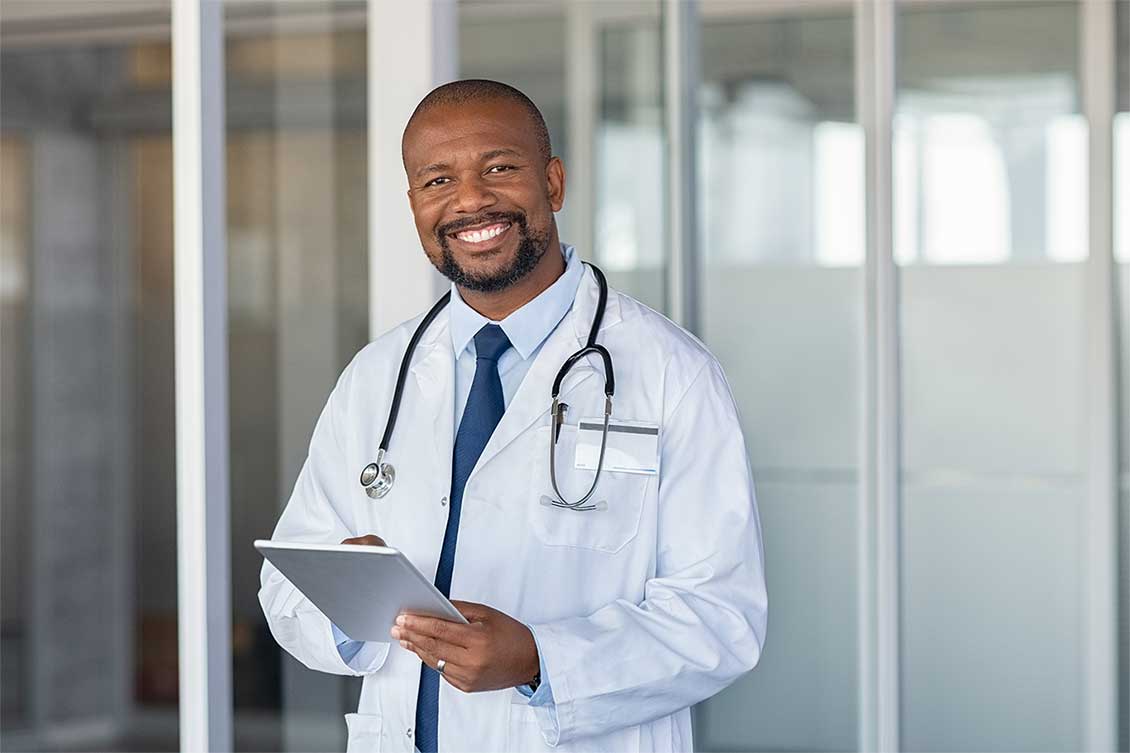 A doctor dressed for a consultation.