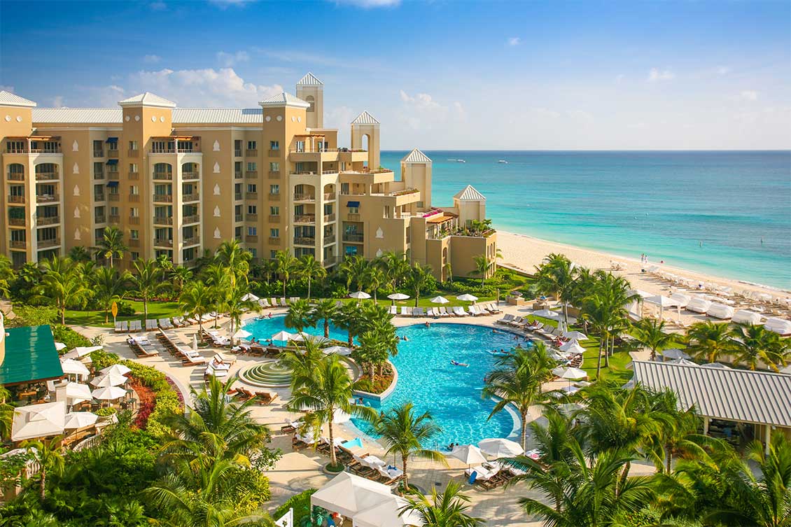 The pool area and beach at the Ritz-Carlton, Seven Mile Beach, Grand Cayman