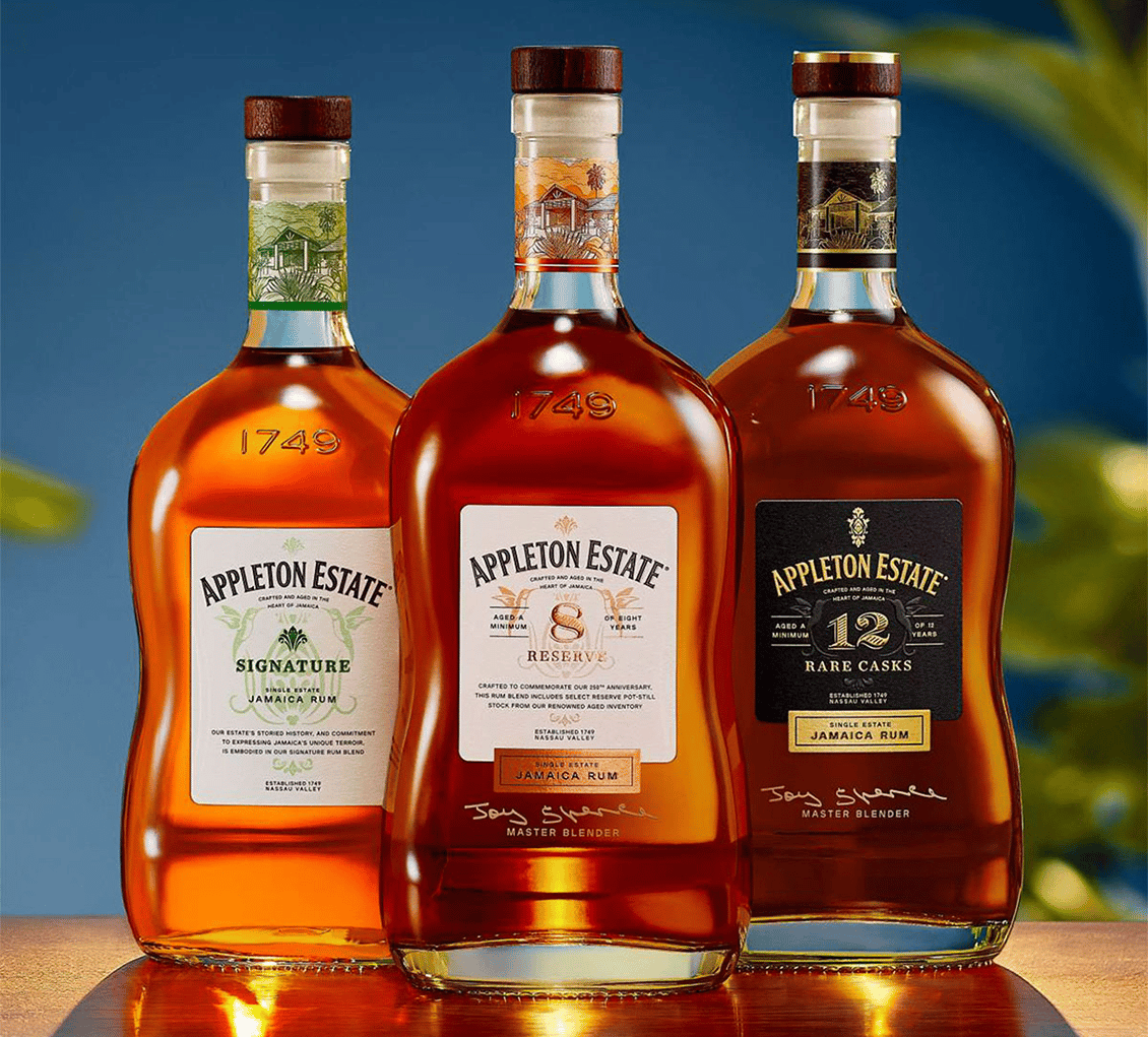 A trio of bottles of Appleton Estate rums.