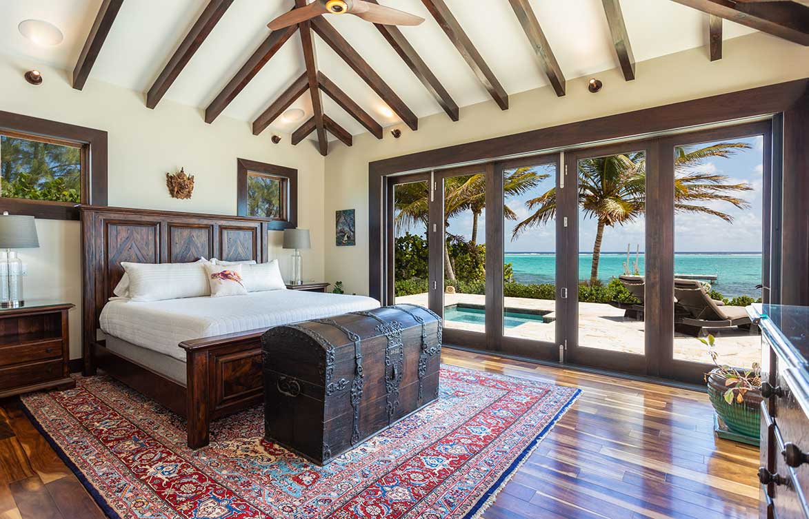 A Balinese inspired bedroom with Sea Views from Stepping Stone Villa.
