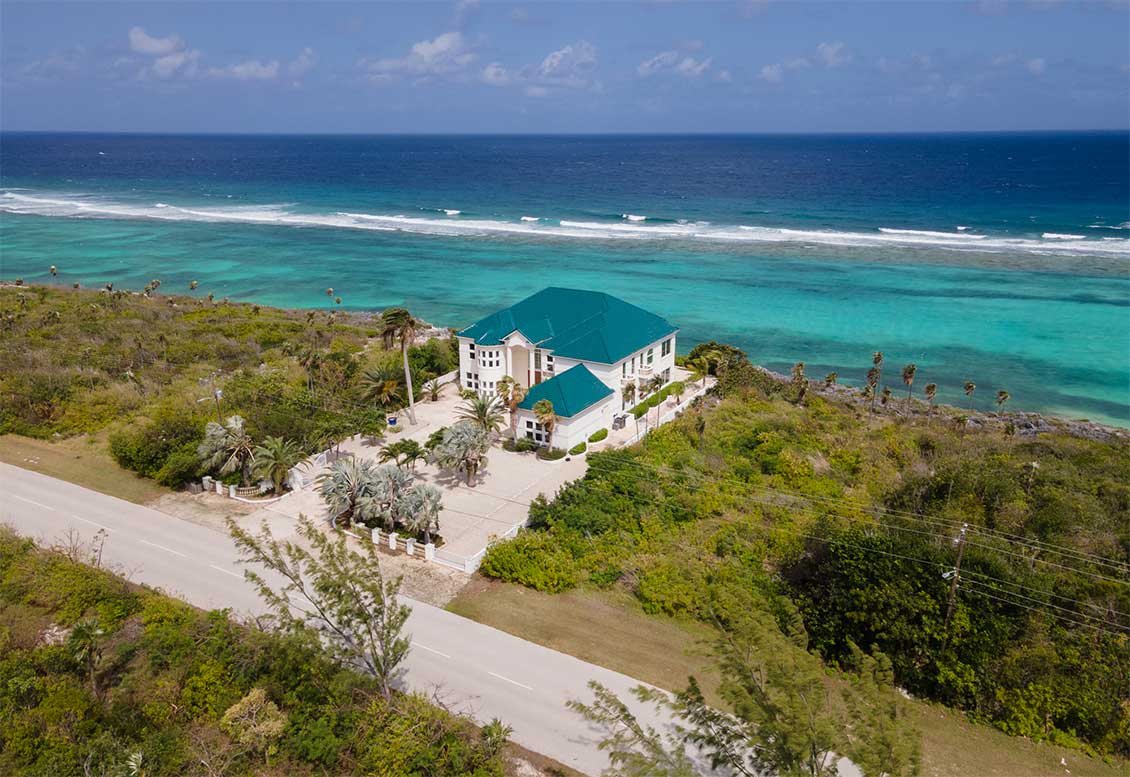 Aerial view of seafront property Royal Bluff situated on the Queens Highway in the North of the island.