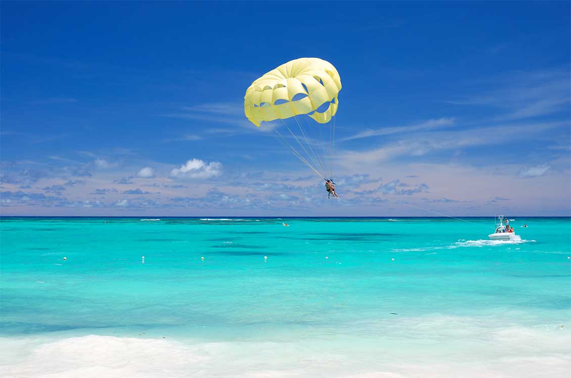 Parasailing over Caribbean Sea