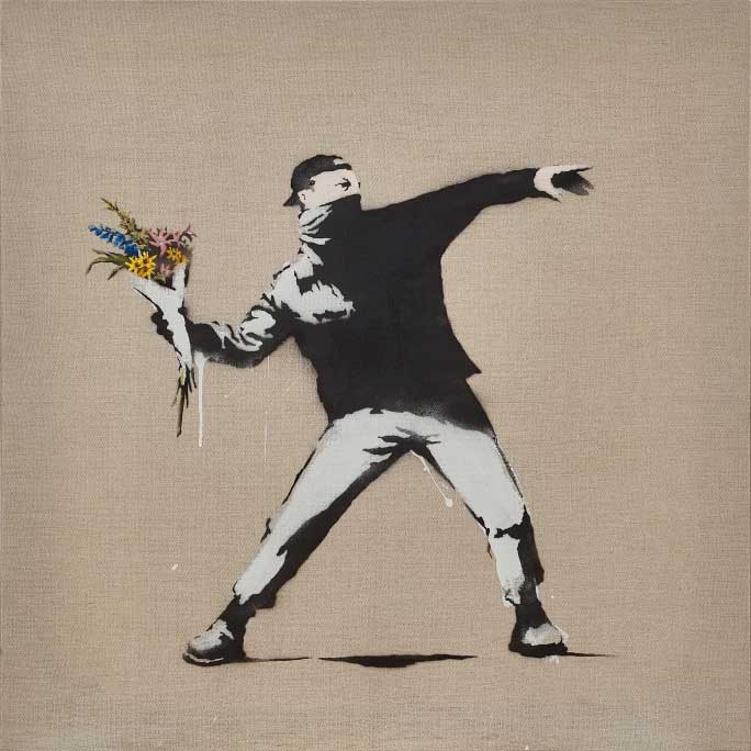 BANKSY, LOVE IS IN THE AIR, 2006 © BANKSY 2023