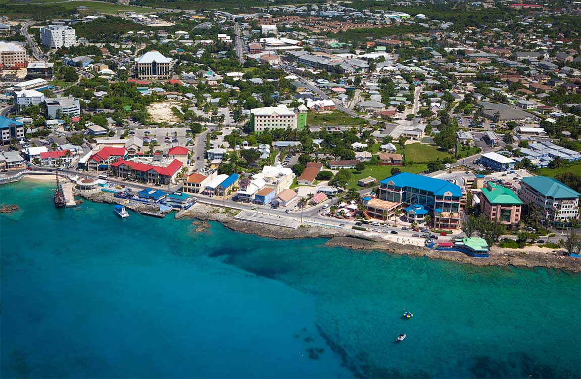 Aerial view of coastline of Grand Cayman, Cayman Islands