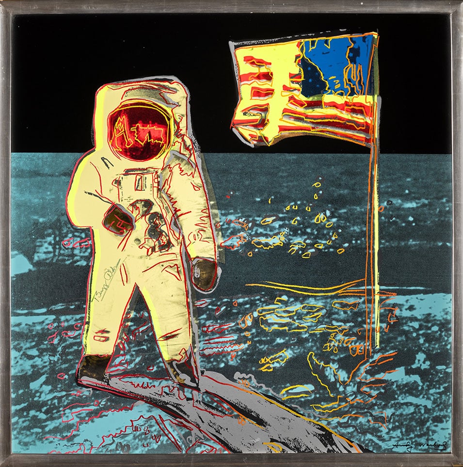 Andy Warhol, “Moonwalk (Feldman & Schellmann II.404),” signed by Buzz Aldrin, 1987. Courtesy of Sotheby’s