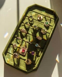 A SELECTION OF CUSTOM DESIGNS FROM ARTIFEX FINE JEWELRY FEATURE A NUMBER OF VINTAGE STONES. PHOTOGRAPHS BY EMMA ROSE MILLIGAN FOR SOTHEBY’S