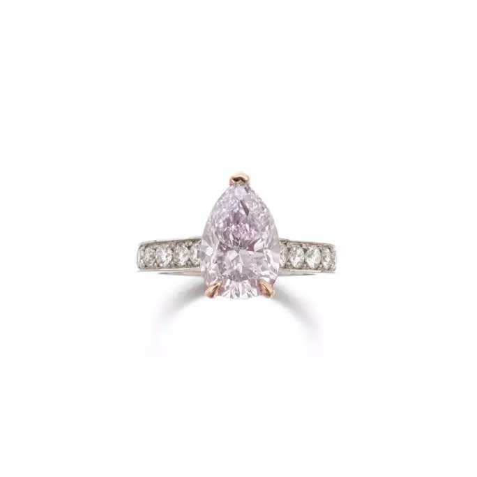 PEAR SHAPED FANCY PINK-PURPLE DIAMOND 3.06 CARATS, NATURAL COLOR, VS2 CLARITY