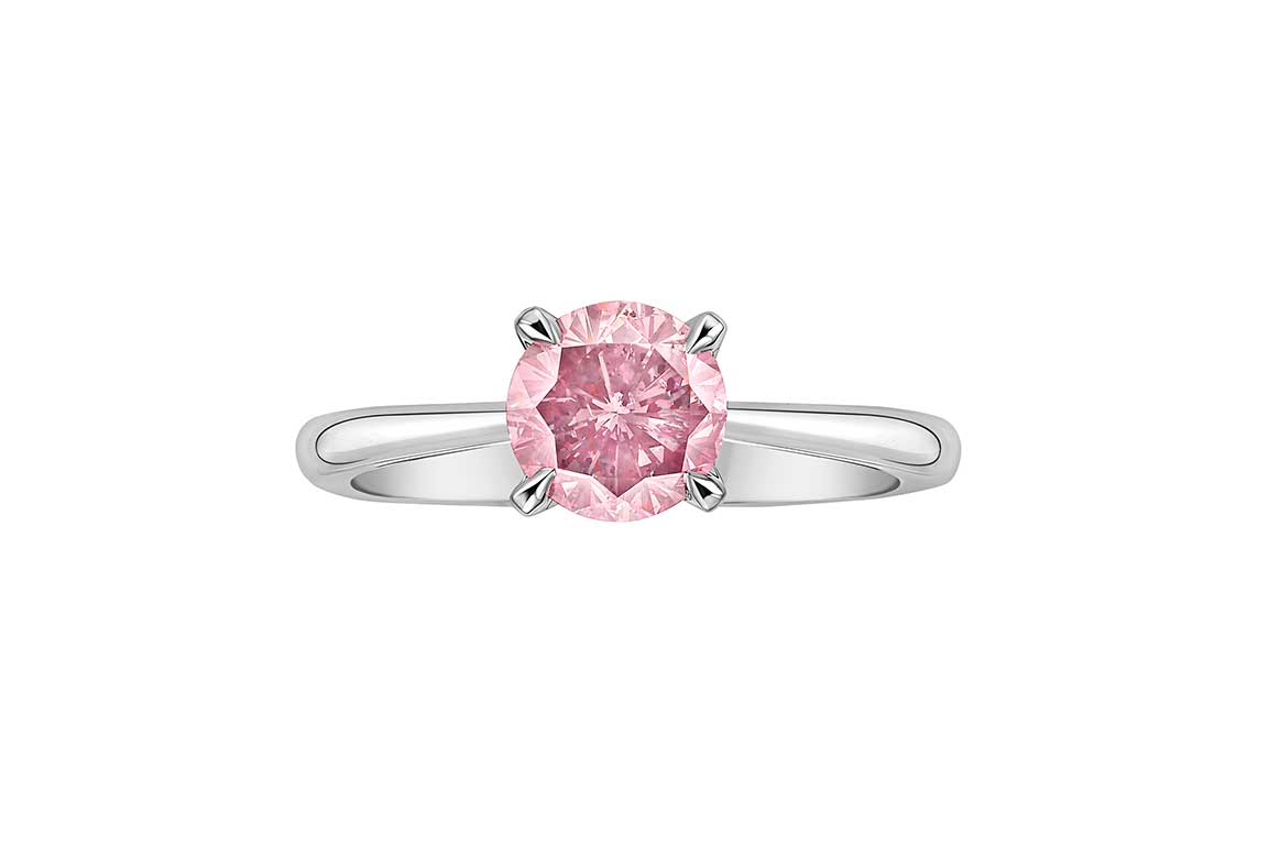Platinum and 1.00ct Round Fancy Intense Pink Diamond Engagement Ring