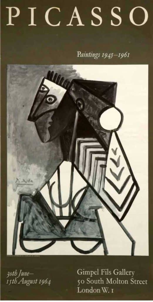 A 1964 GIMPEL FILS GALLERY POSTER FEATURING PABLO PICASSO’S “BUSTE DE FEMME,” 1955. PHOTO: © 2026 ESTATE OF PABLO PICASSO / ARTISTS RIGHTS SOCIETY (ARS), NEW YORK. COURTESY OF RENE GIMPEL.